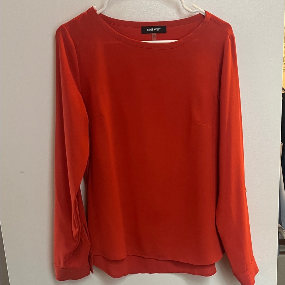Nine West Vibrant Red Long Sleeve Blouse